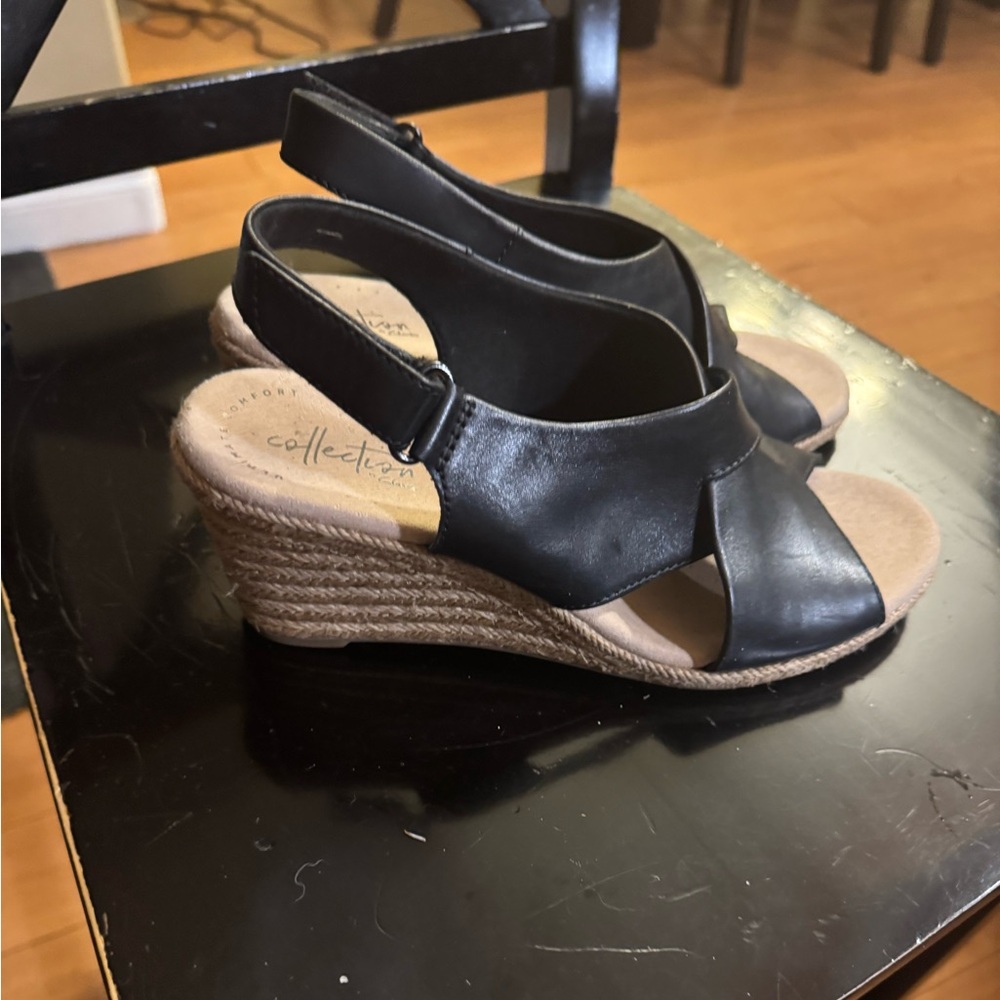 CLARKS - black heels, very comfy.